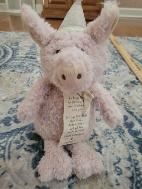 NWT Happy Birthday, Pink Plush Party Pig with Hat